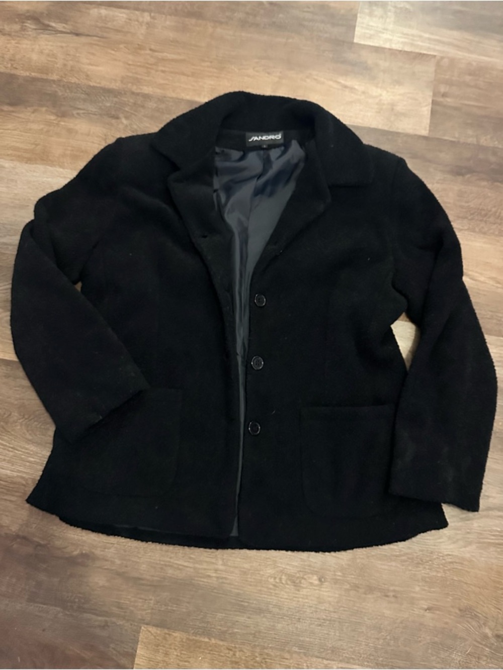 Sandro Black Textured Wool-Blend Coat